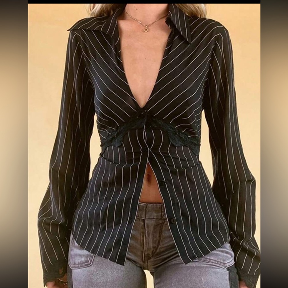 Black Lace Button Down NWOT